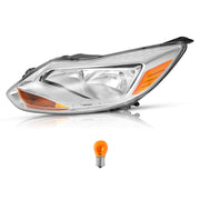DURAFORCE Clear Lens Halogen Left Driver Side Headlight for Ford Focus 2012-2014 W/Bulb
