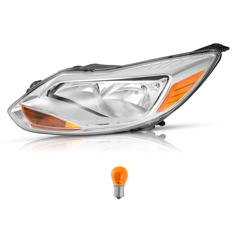 DURAFORCE Clear Lens Halogen Left Driver Side Headlight for Ford Focus 2012-2014 W/Bulb
