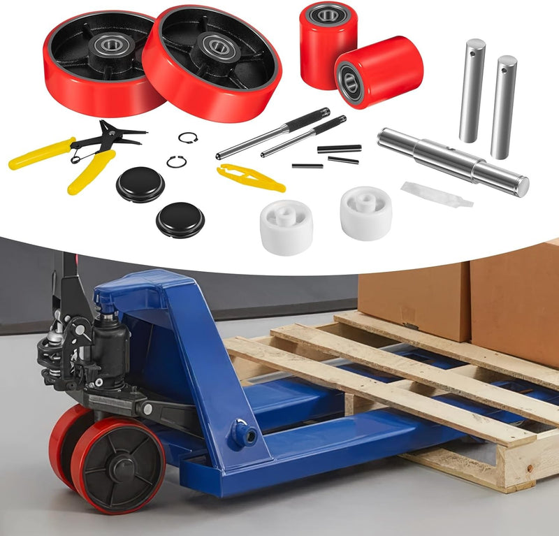 Pallet Jack Wheels Kit with Steering Wheels 7"x 2" Load Roller 3" x 3.75" Pair