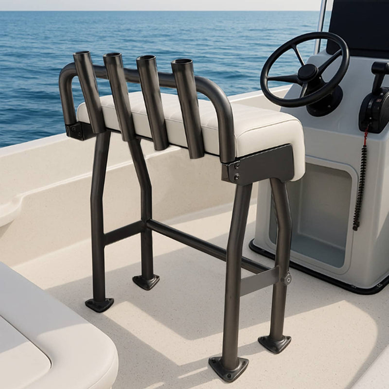 29" Leaning Post Seat w/ 4 Rod Holders Aluminium for Centre Console Boat
