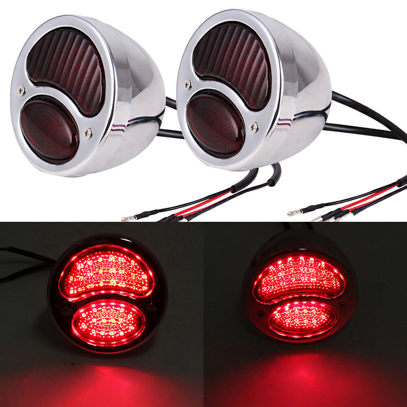 Chrome LED Brake Tail Lights Duolamp for Ford Model A Cafe Racer Bobber 2pcs