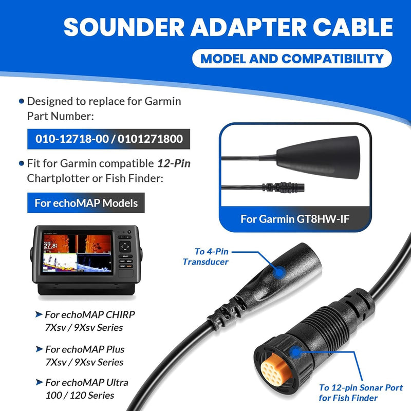 010-12718-00 Sounder Adapter Cable 4- to 12-Pin for Garmin echoMAP