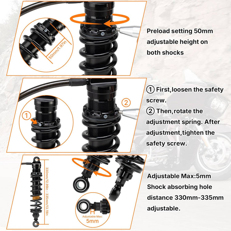 Upgraded Remote Reservoir Rear Suspension Shocks Set for Harley Road Glide