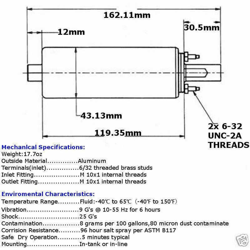 GSL392 255LPH External Inline Fuel Pump 12V High Flow Pressure Universal Set