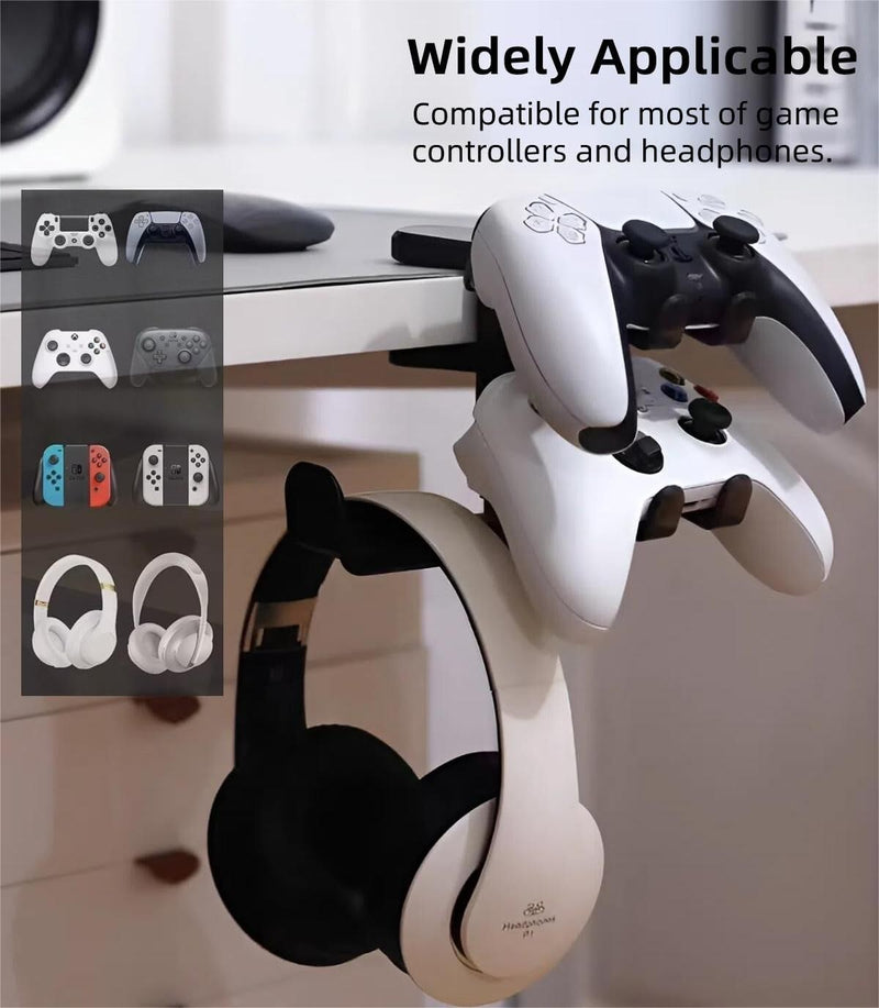 3-in-1 PC Gaming Headphone & Controller Holder Hanger Black