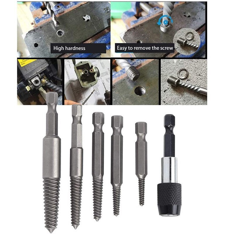 6Pcs Stud Screw Extractor Remover 1/4 Inch Hex Shank Damaged Bolt Easy Out Tool
