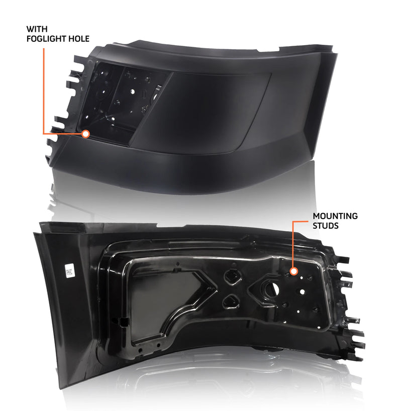 DURAFORCE ZZ2V00374 LH+RH Front Bumper End Cap Corner W/Fog Hole for Volvo VNL 04-18