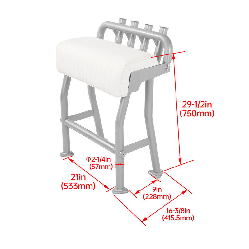 29" Silvery T Top Pro Leaning Post Boat Seat S Size Long Cushion w/4 Rod Holders