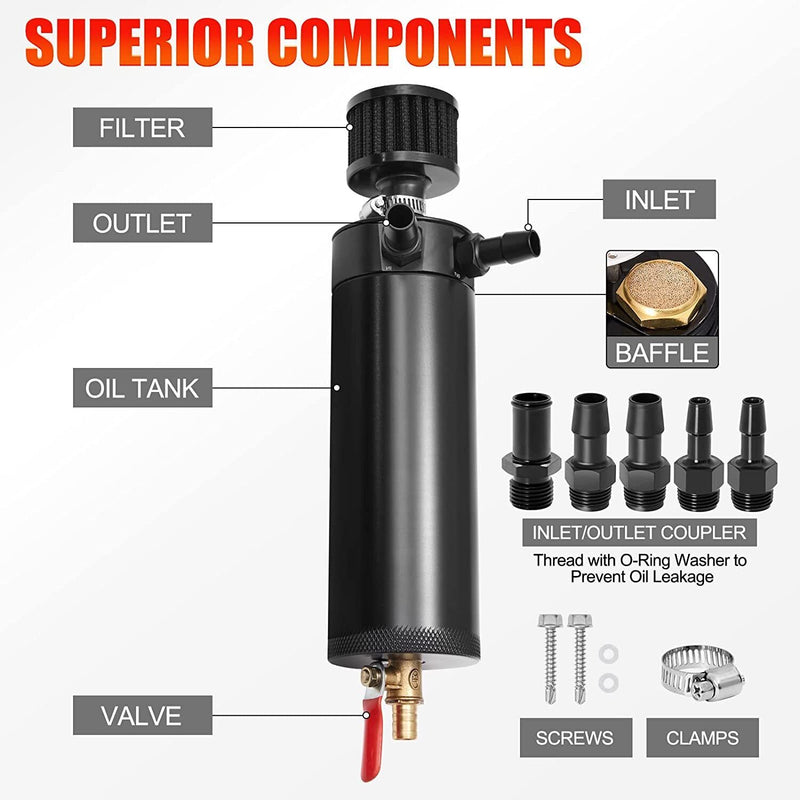 750ML Oil Catch Can Kit Baffled Reservoir Tank Oil Separator Universal