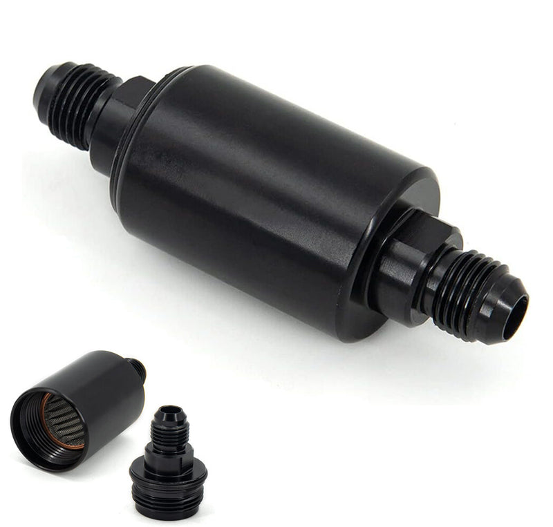 -6AN Inline Fuel Filter High Flow 100 Micron Cleanable AN6 6AN Black Universal