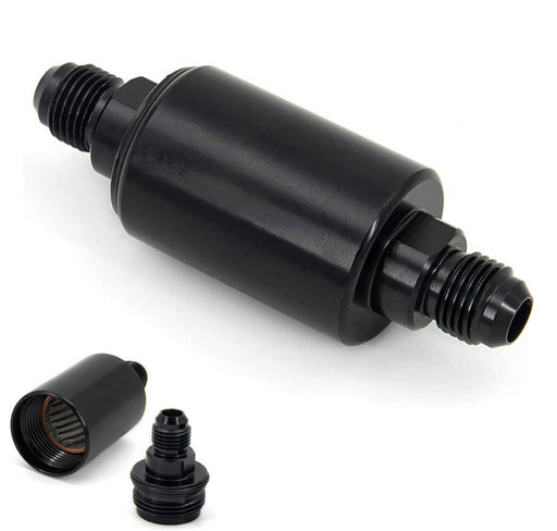 DURAFORCE -6AN Inline Fuel Filter High Flow 100 Micron Cleanable AN6 6AN Black Universal