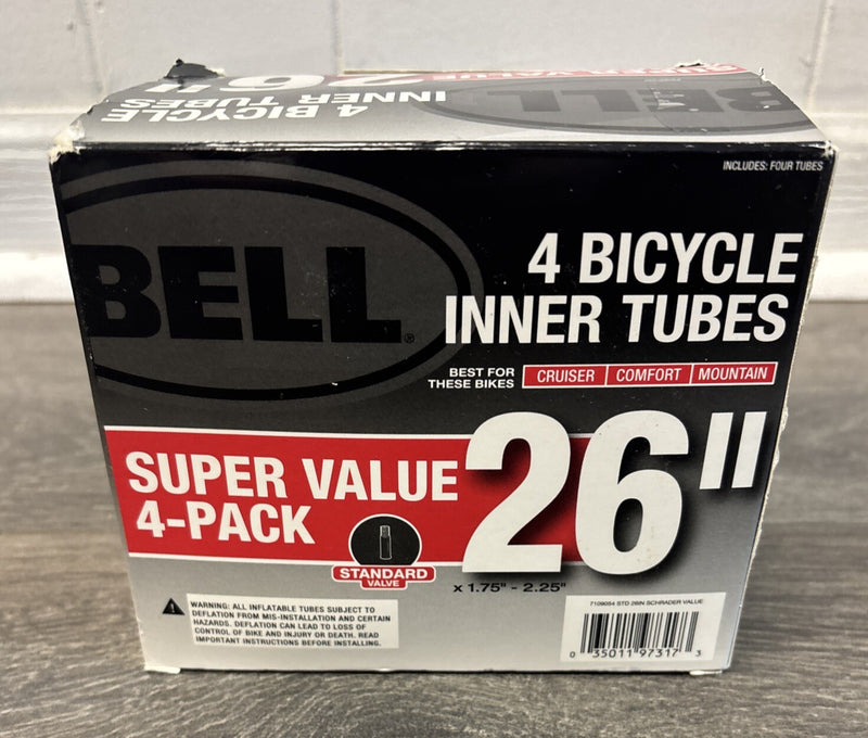 Bicycle Inner Tube for BELL 26 Inch Fits 1.75 to 2.25 Inch Tires 4 Pack