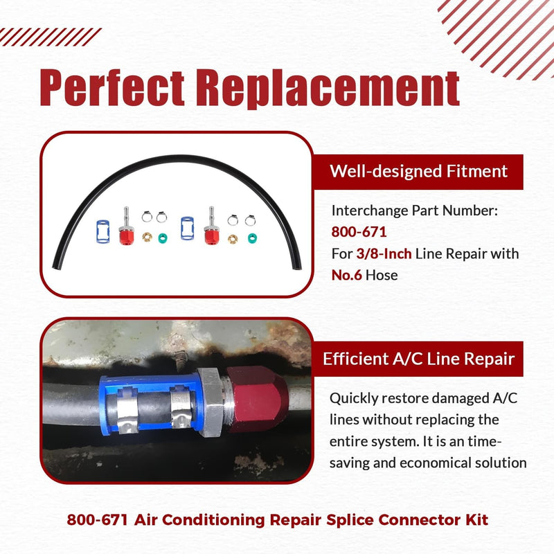 800-671 A/C Line Splice Kit for 3/8 Line With No.6 Hose 24 Line to Hose Repair