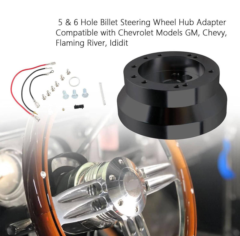 Steering Wheel Short Hub Adapter for Ididit GM Chevy Aluminum Black 5 & 6 Hole