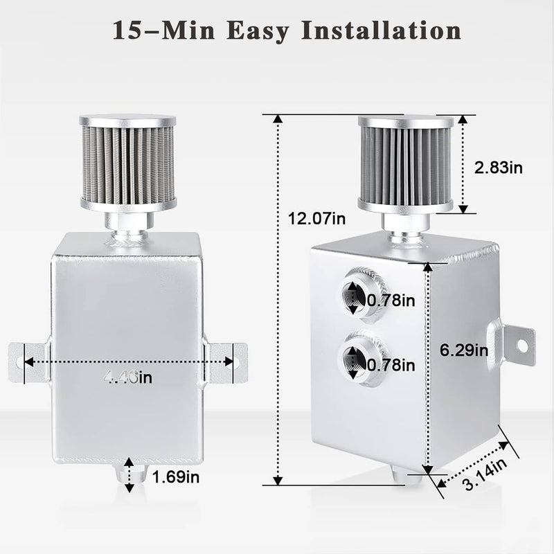 Universal 2L Oil Catch Can Tank 2 Port AN10 Breather Filter Drain Tap Baffled