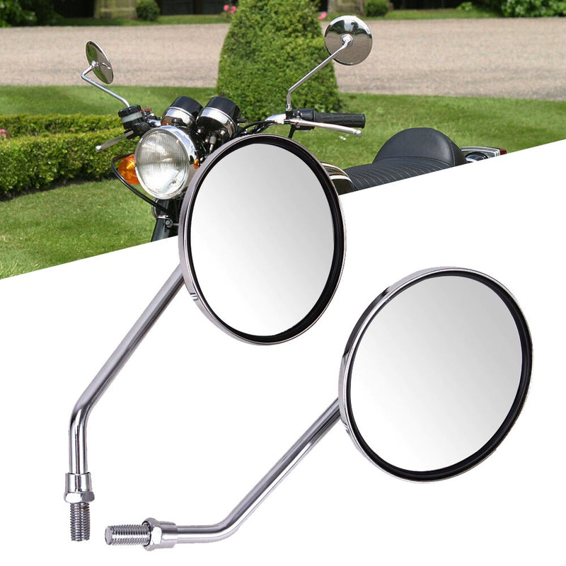 Pair Universal Round Long Stem Motorcycle Mirrors 10mm Chrome Left Right