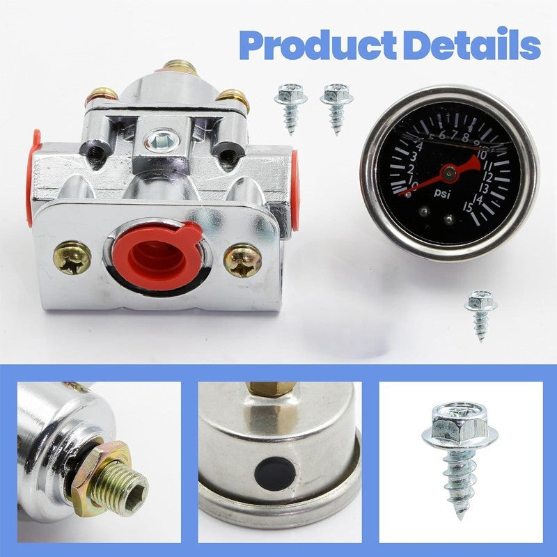 12-804 Silver Low Fuel Pressure Regulator Gauge for Carburetor Carb Quick Fuel