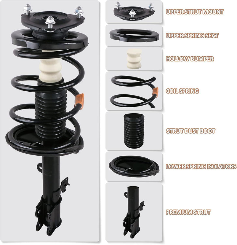Set Front Complete Struts Shocks Coil Springs for 2010-2015 Toyota Prius 1.8L