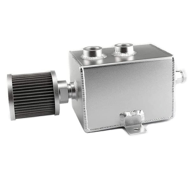 Universal 2L Oil Catch Can Tank 2 Port AN10 Breather Filter Drain Tap Baffled