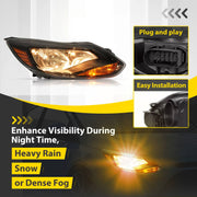DURAFORCE Black Right Passenger Side Headlight Clear Lens Halogen for Ford Focus 2012-2014
