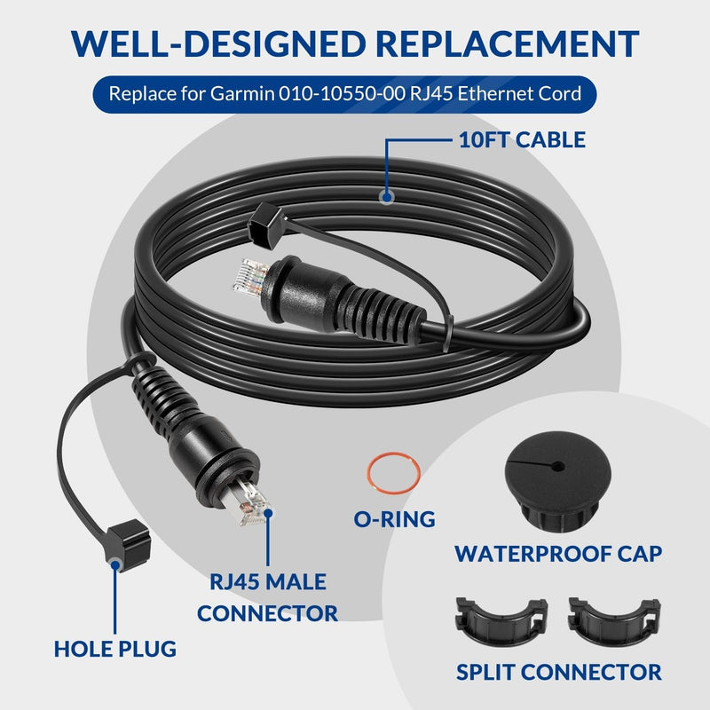 010-10550-00 Marine Network Cable for Garmin 10FT Durable RJ45 Ethernet Cord