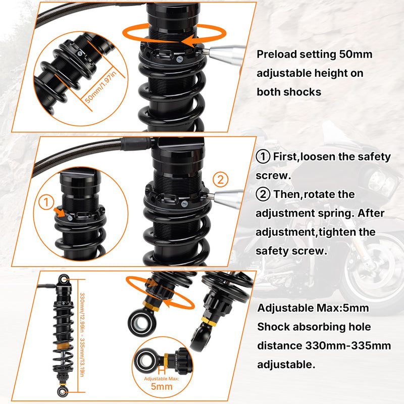 Remote Reservoir Rear Shocks for Harley Road Glide Road King Street Glide 2014+