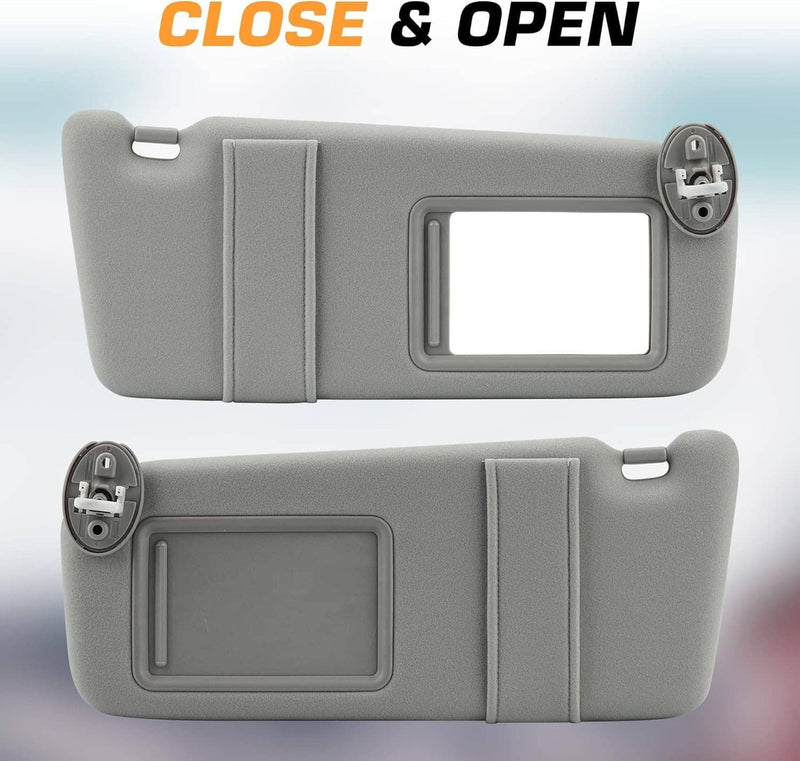 Gray Sun Visor Pair with Cover Trims for Toyota Venza 2009-2016 Left Right