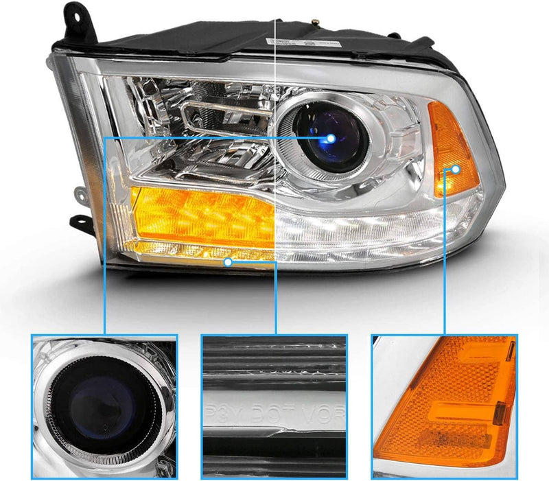 Chrome Projector Headlights w/LED DRL for Dodge Ram 1500 2500 3500
