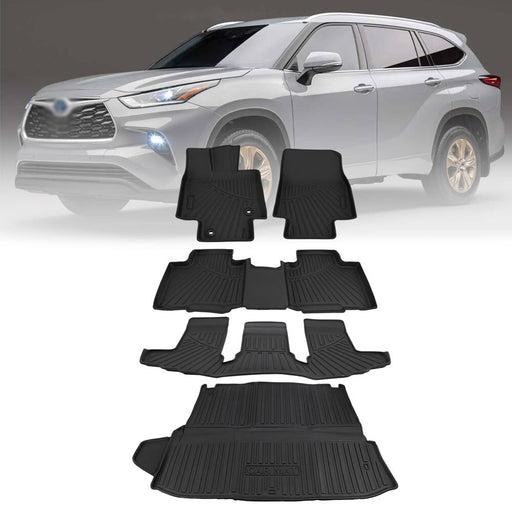 DURAFORCE Floor Mats Cargo Liner for Toyota Highlander 2020-2025 TPE 7 Seater 3 Rows 5Pcs
