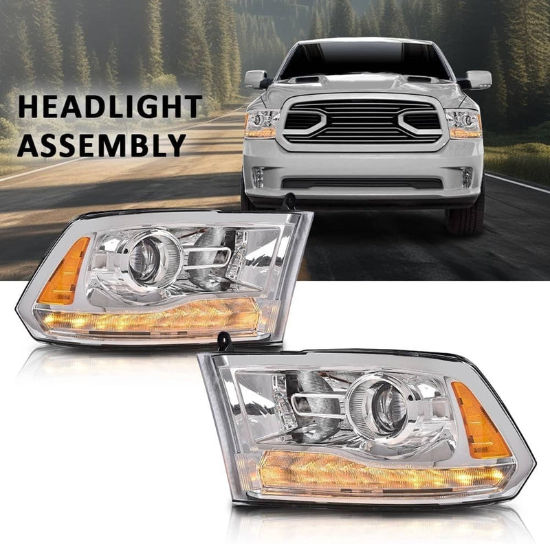 LED Projector Chrome Headlights for 2009-2018 Dodge Ram 1500 2500 3500 Pickup