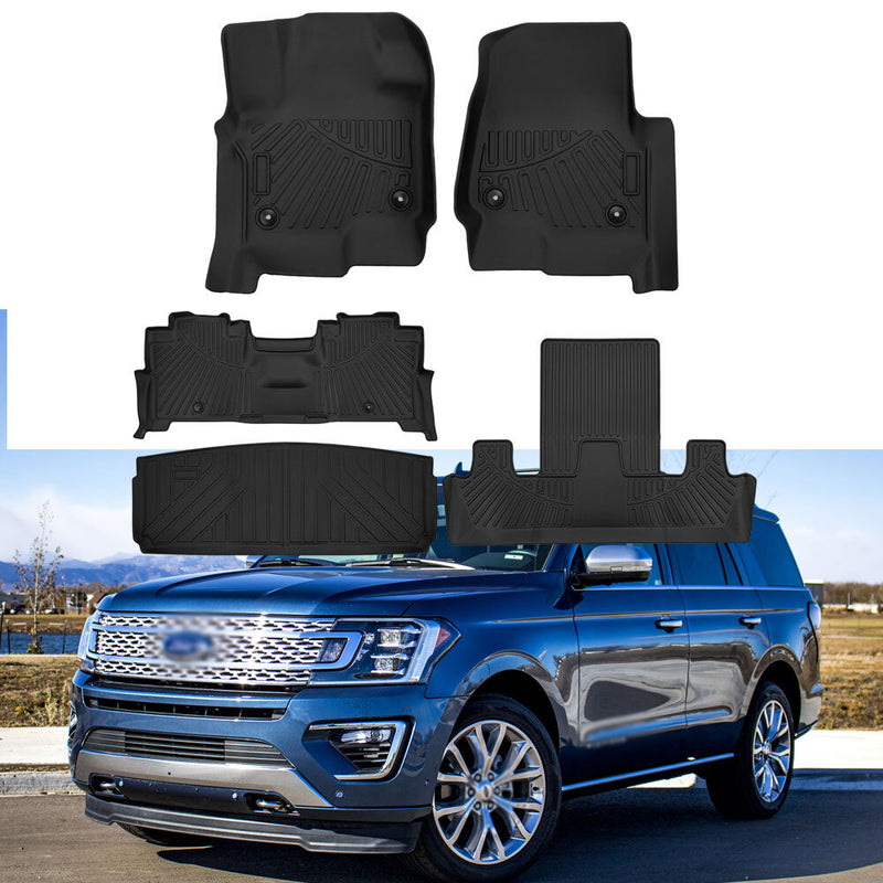 Floor Mats Cargo Liners for 2018-2025 Ford Expedition 7 Seats TPE Carpets Set