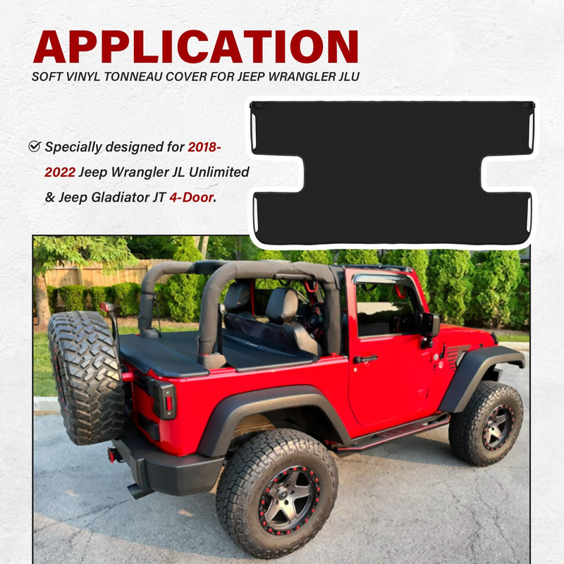 Soft Vinyl Tonneau Cover 4-Door Rear Trunk Sunshade for Jeep Wrangler JLU 2018+