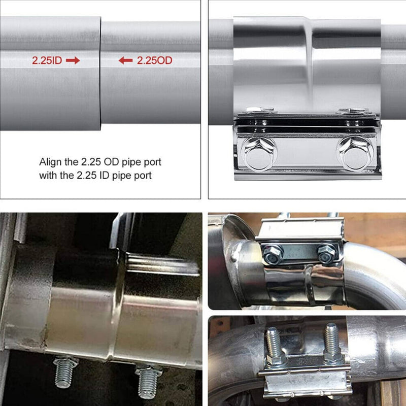 4Pcs Stainless Lap Joint Exhaust Clamp Sleeve Band for 2.5 inch OD Pipe