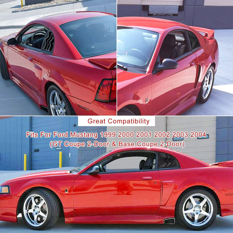 ABS Side Window Louvers Scoop Cover Vent for Ford Mustang 1999-2004 Black 2Pcs
