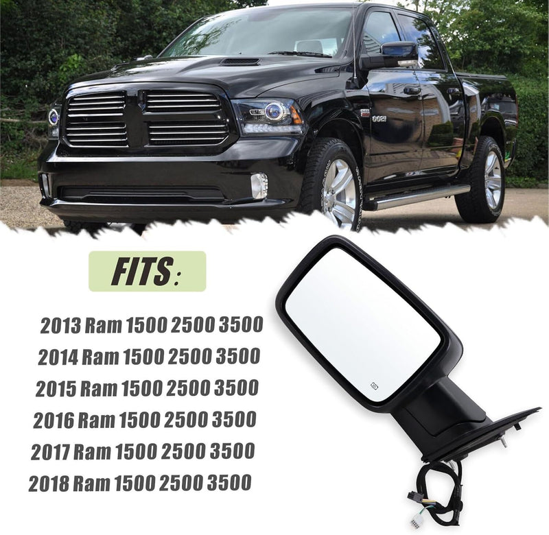 2Pcs Mirrors for Ram 1500 2013-2019 Power Fold Heated Puddle Light