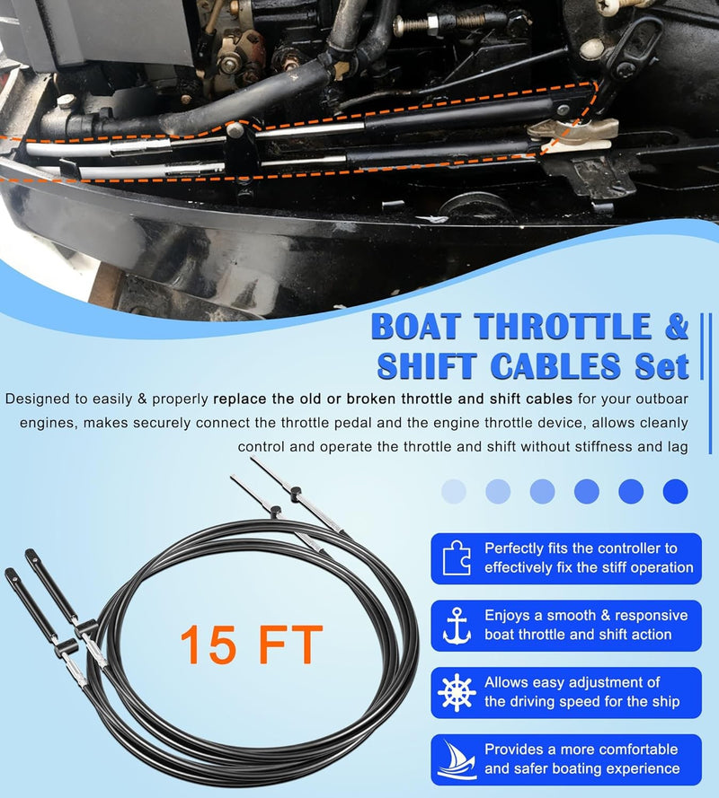 15ft Gen1 Boat Throttle Shift Cables for Mercury Outboard 600A Series Controller