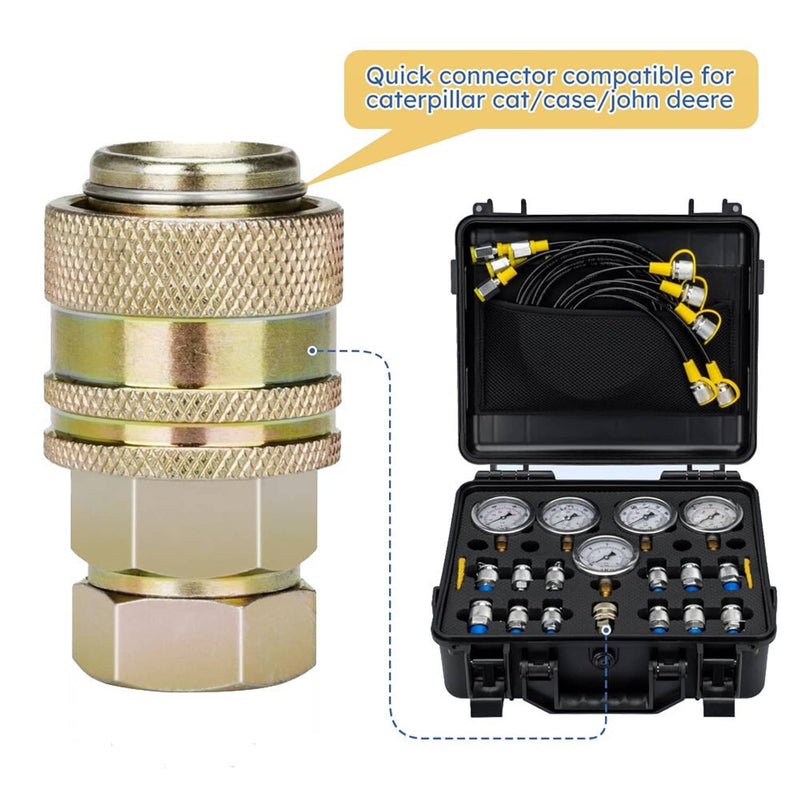Hydraulic Pressure Test Kit 5 Gauges 13 Couplings 14 Connectors 5 Hoses 14 Tee