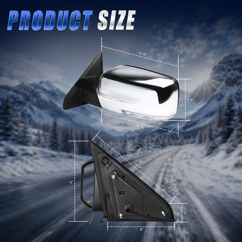 2Pcs Side Mirror Chrome Power Fold Heated Temper Sensor for 2013-2019 Ram 1500
