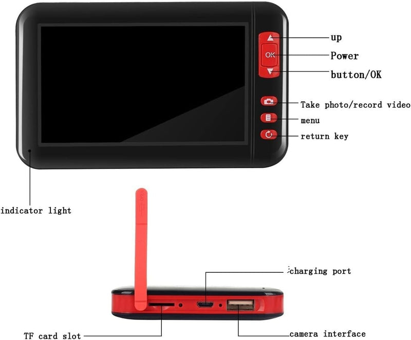 1080P HD Industrial Endoscope Borescope 4.3'' Screen 8mm Inspection Snake Camera