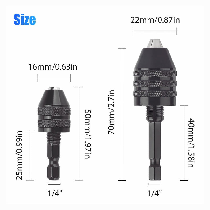4Pcs 1/4 Hex Shank Keyless Drill Chuck Adapter Bit Change Converter Driver Black