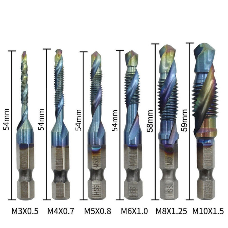 12PCS M3-M10 1/4" Hex Shank Composite HSS Metric Screw Thread Tap Drill Bits Set