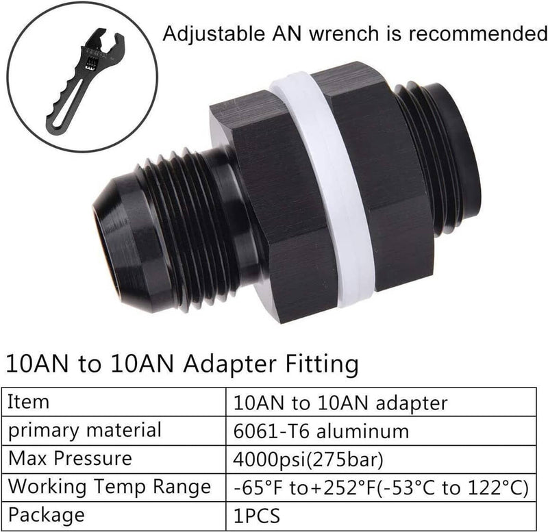 2Pcs 10AN AN10 Flare Fuel Cell Bulkhead Fitting With Teflon Washer Aluminum