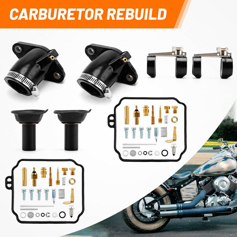 Carburetor Rebuild Kit with Intake Manifolds Boots for Yamaha V Star 650 XVS650