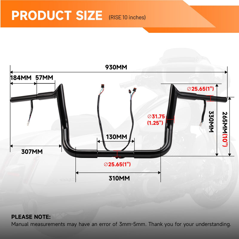 10" Pre-Wired Bagger Handlebar for Harley Electra Glide Ultra Limited 2014-2023