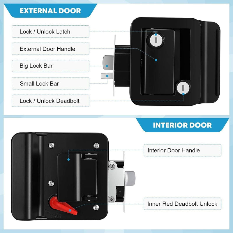 2Pcs Black RV Paddle Entry Door Lock Latch Handle Knob Deadbolt Camper Trailer
