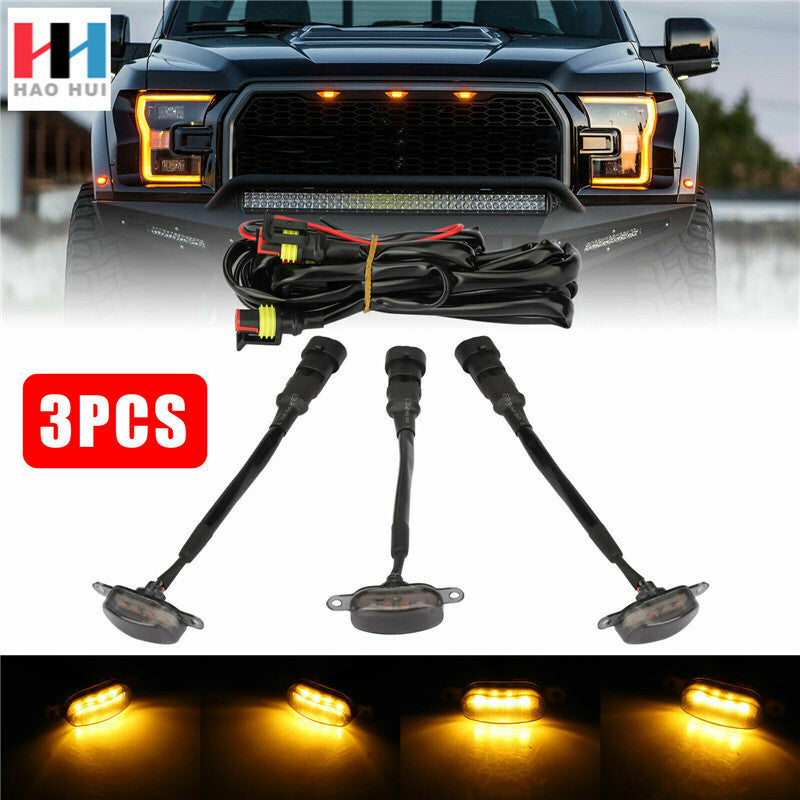 Smoked LED Grille Lights Raptor Style 3pcs For 2004-2019 Ford F-150 F250