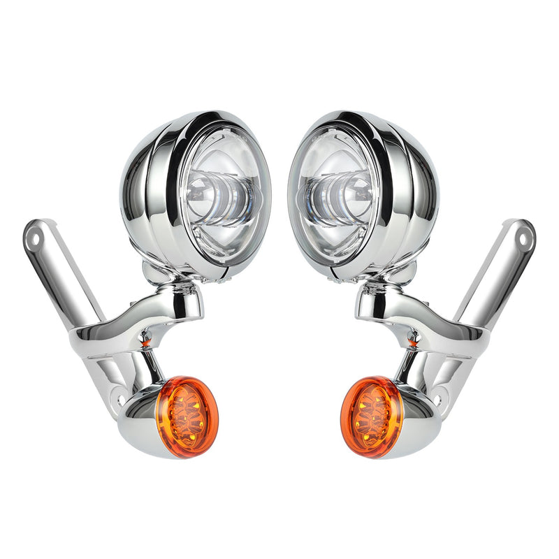 Chrome 4-1/2" LED Auxiliary Fog Spot Light Bracket Kit for Harley Street Glide