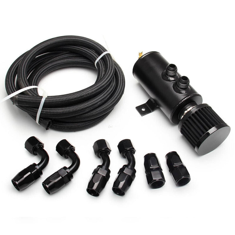 10AN Oil Catch Can Reservoir Tank 2 Port Dual Breather Filter Baffled 10FT Hose