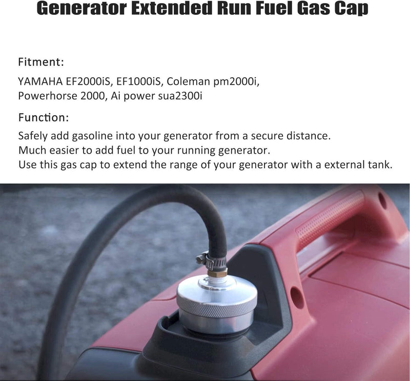 Extended Run Gas Cap Adapter With Brass Hose for Yamaha EF2000is EF1000is Silver