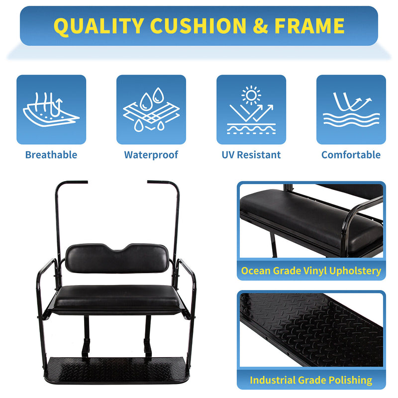 Flip Folding Rear Seat Cushions Pad w/Roof Support for EZGO TXT 1995+ Golf Cart